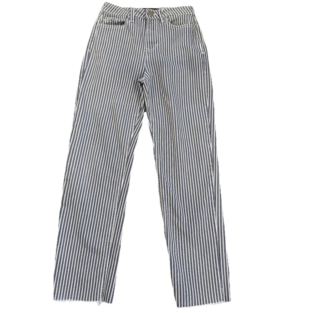 Indigo Rein Womens Size 1 High Rise Straight Leg Jeans Blue White Stripe